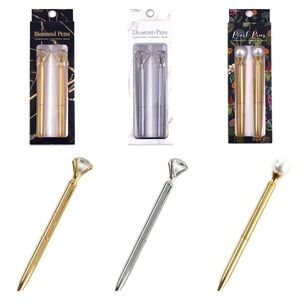 R12. DIAMOND PENS - 2 Pack - 1mm Black Ink - Gold or Silver NEW IN BOX